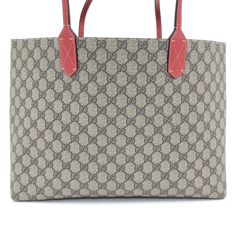 GUCCI Reversible Tote Bag GG Supreme Red Beige - Picture 3 of 9